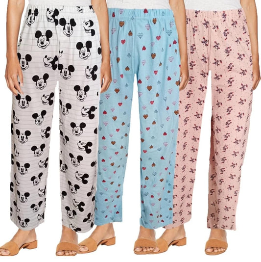 LADYWILLINGTON Womens Track Pant Lower Fully Stretchable Free Size Cotton Printed Payjama/Lounge Wear –Soft Cotton Night Wear/Pyjama for Women(Pack of 3 Pcs),Prints May Vary (Assorted Pyjama),